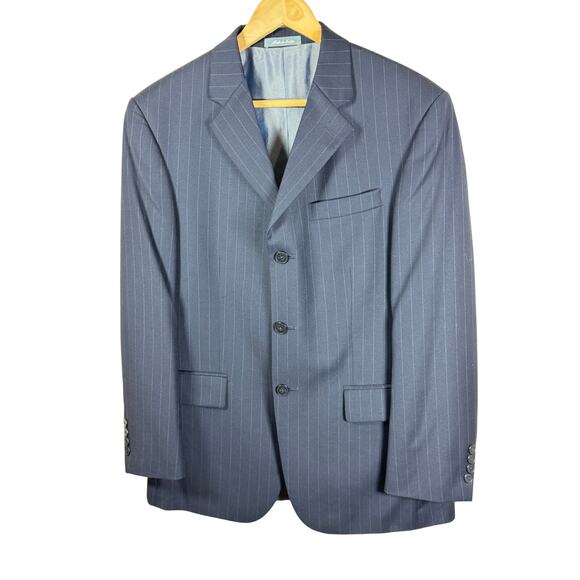 Oscar De La Renta Profile Men’s Suit Jacket Pin Stripe Navy Blue Wool 38S 30W - Picture 1 of 9